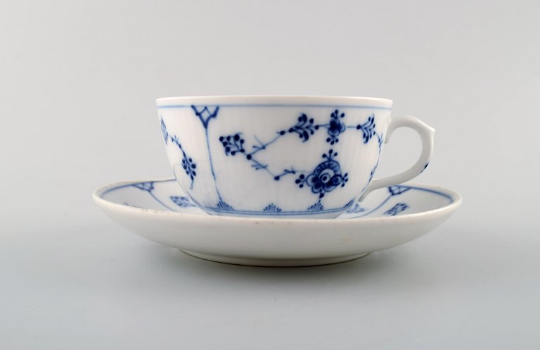 Royal Copenhagen Blue Fluted plain tea cup with saucer # 1/465.
