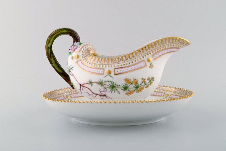 Royal Copenhagen Porcelain Flora Danica Sauce boat, hand-painted with flowers.