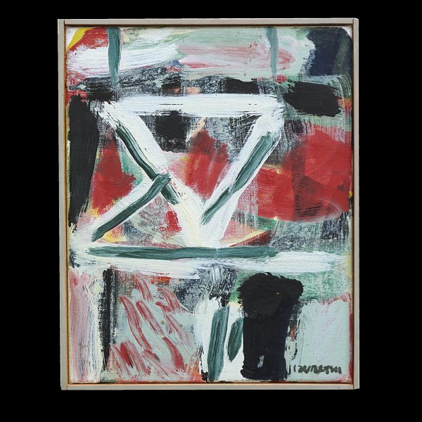 Ingálvur av Reyni, 1920-2005: Composition, oil on canvas. Signed circa 1990. 
Visible size: 35x26cm. With frame: 37x28cm