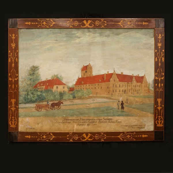 Hans Peter Topp: Akvarel forestillende "Prospect af Herlufsholm Fra Sydvest". 
Dateret 1813. Original ramme. Mål: 68x78cm