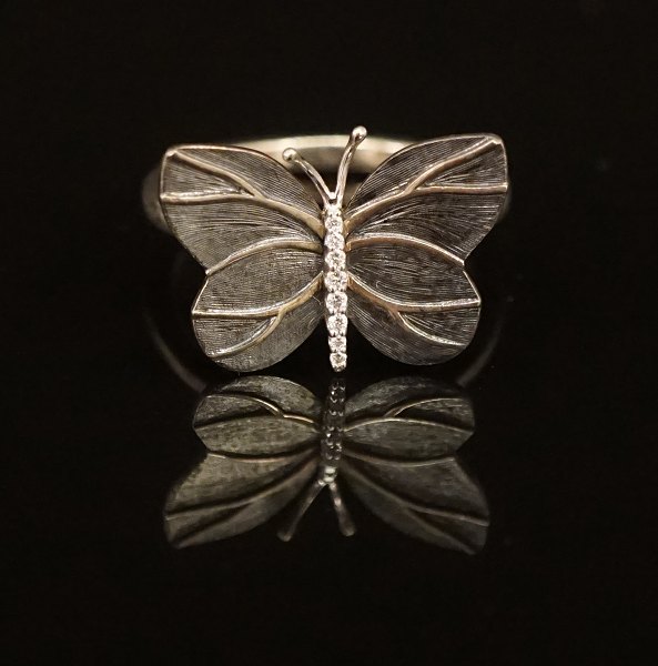 Ole Lynggaard: Schmetterling Ring. Sterlingsilber und Gold. Ringgr. 55-56