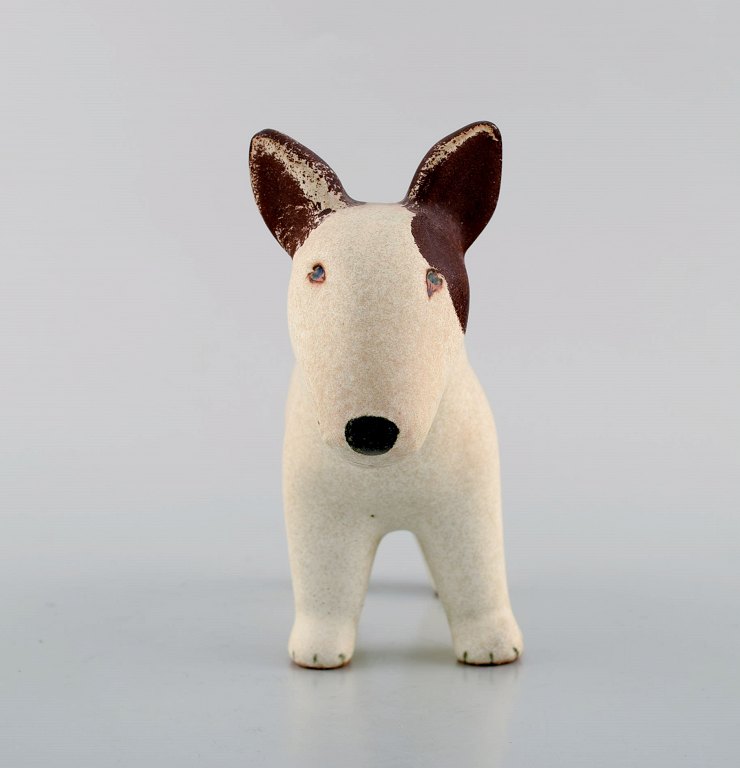 Lisa Larson for Gustavsberg. Engelsk bullterrier i glaseret stentøj. 1970