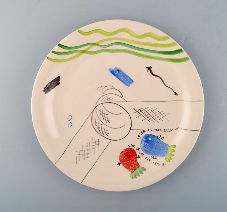 Stig Lindberg for Gustavsberg. "Löja" plate. Hand painted with fish motifs. 
1950