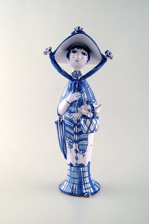 Bjørn Wiinblad unique ceramic figure. "Autumn" in blue "Seasons" Signed and 
dated. 1994.
