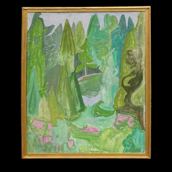 Harald W. Lauesen, 1913-89, Öl auf Leinen: Waldpartie. Signiert. Lichtmasse: 
84x64cm. Mit Rahmen: 88x68cm