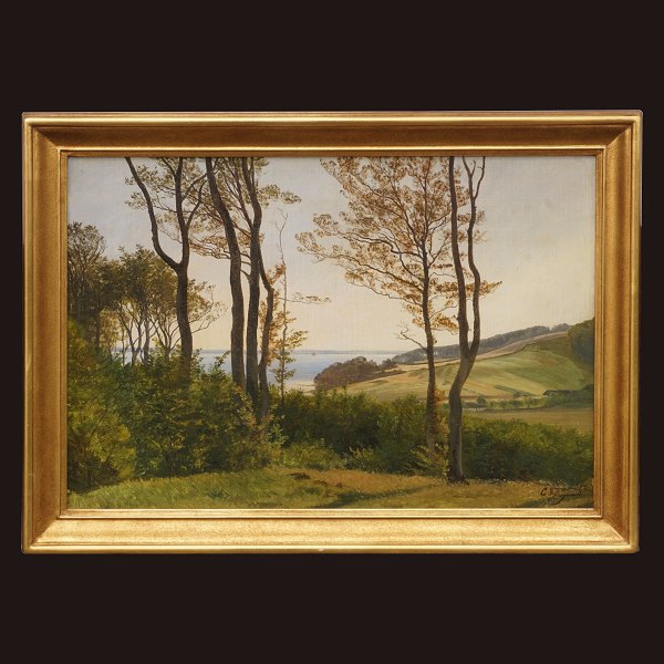 C. F. Aagaard, 1833-95, Öl auf Leinen: Landschaftspartie wahrsch. Seeland. 
Signiert. Lichtmasse: 40x59cm. Mit Rahmen: 50x69cm