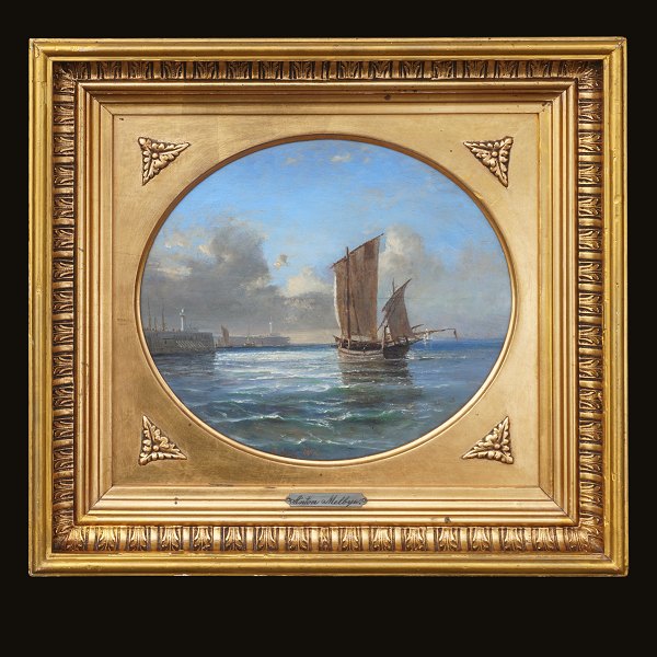 Anton Melbye, 1818-75, Öl auf Platte. Marinenmotiv. Signeirt und datiert 1856. 
Lichtmasse: 26x30cm. Mit Rahmen: 42x46cm