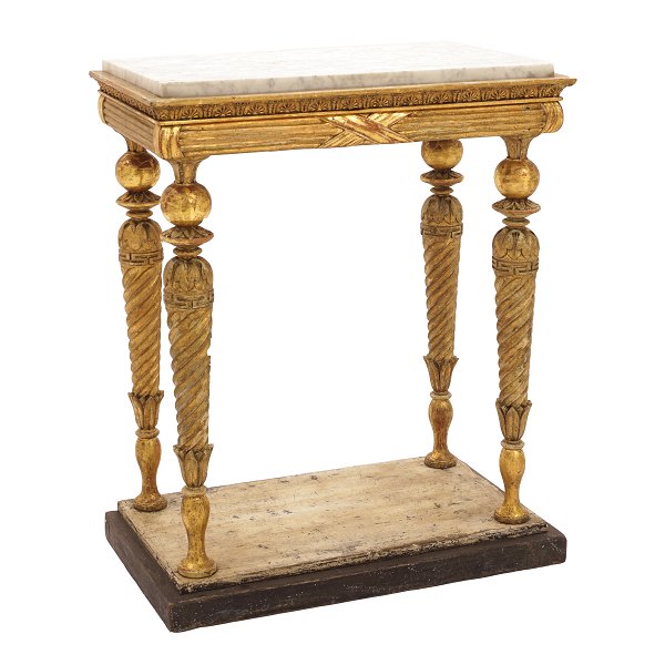 A late 18th century Gustavian gilt console table with marble top. Sweden circa 
1780-1800. H: 82cm. Top: 38x66cm