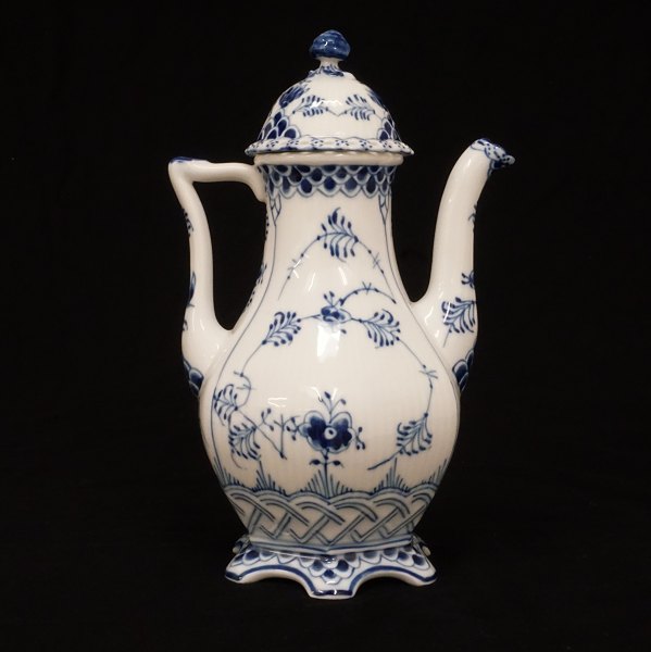 A large Royal Copenhagen blue fluted full lace coffee pot. #1202. H: 30cm