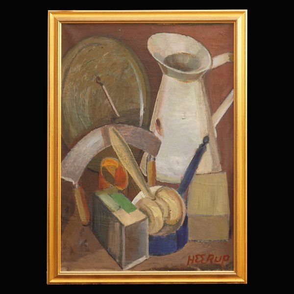 Henry Heerup, 1907-93, oil on canvas. Stillife. Signed. Visible size: 105x76cm. 
With frame: 116x81cm