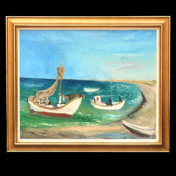 Jens Søndergaard, 1895-1957, Öl auf Leinen. Der Strand bei Vorupør. Signiert um 
1950. Lichtmasse: 80x99cm. Mit Rahmen: 100x119cm