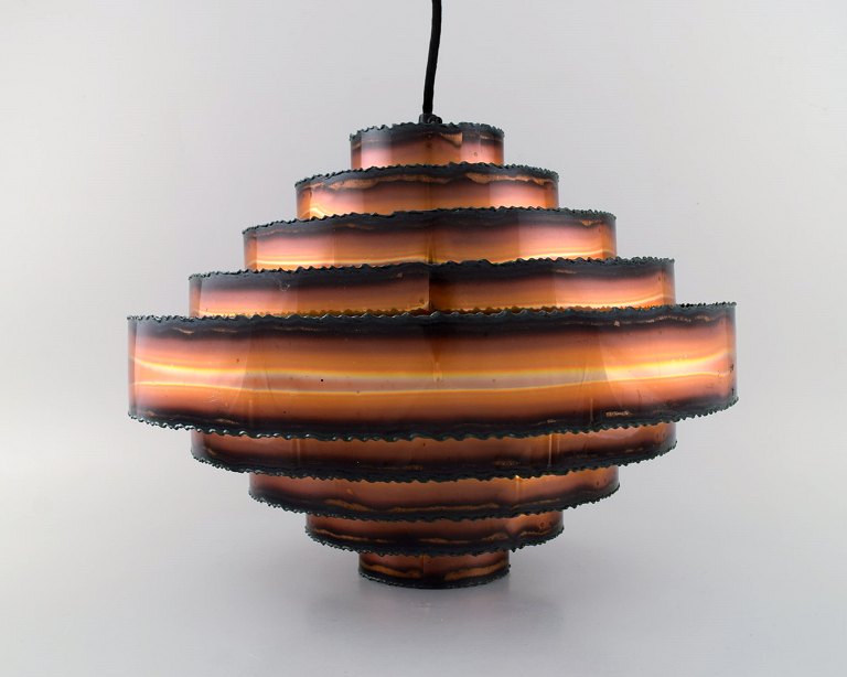 Svend Aage Holm Sørensen, Denmark. Ceiling pendant in flame-cut copper. 
Brutalistic style. 1970s.
