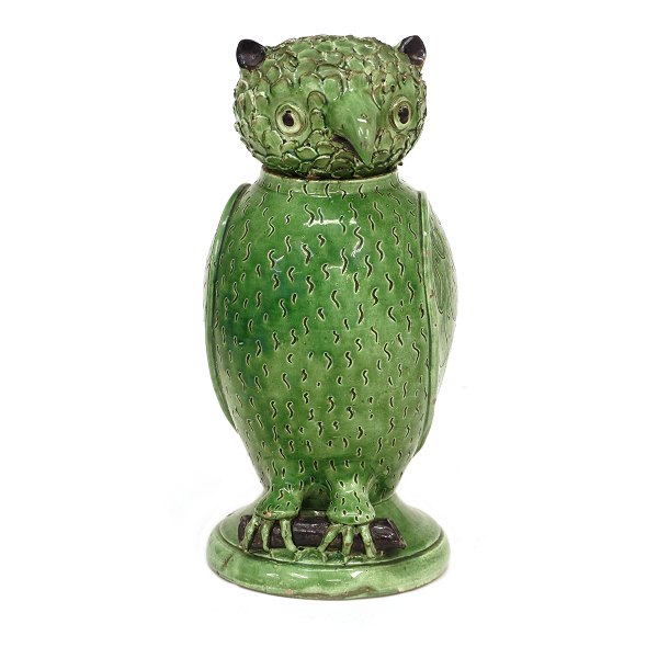 Green glazed stoneware owl vase. Denmark circa 1880. H: 36cm