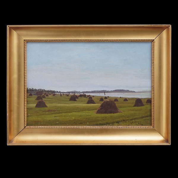 Vilhelm Kyhn, 1819-1903, landscape, oil on canvas. Signed and dated 14/8/1867. 
Visible size: 22x32cm. With frame: 30x40cm