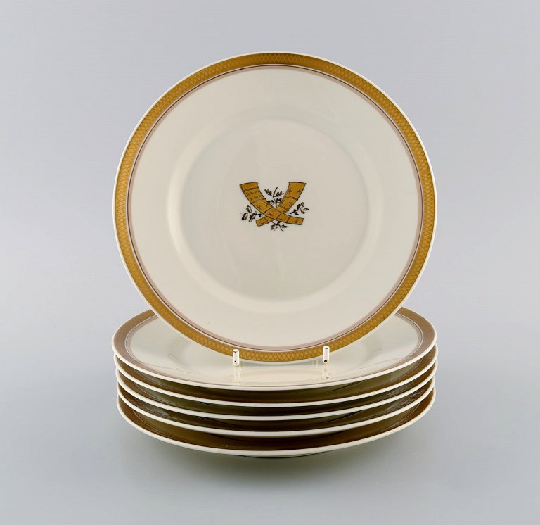 Seks Royal Copenhagen Guldhorn porcelænstallerkener. 1960