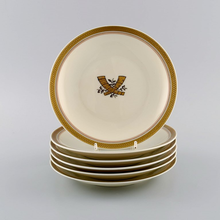 Seks Royal Copenhagen Guldhorn porcelænstallerkener. 1960