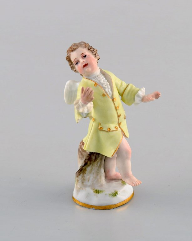 Meissen, Tyskland. Antik håndmalet porcelænsfigur. Putti. Ca. 1900.
