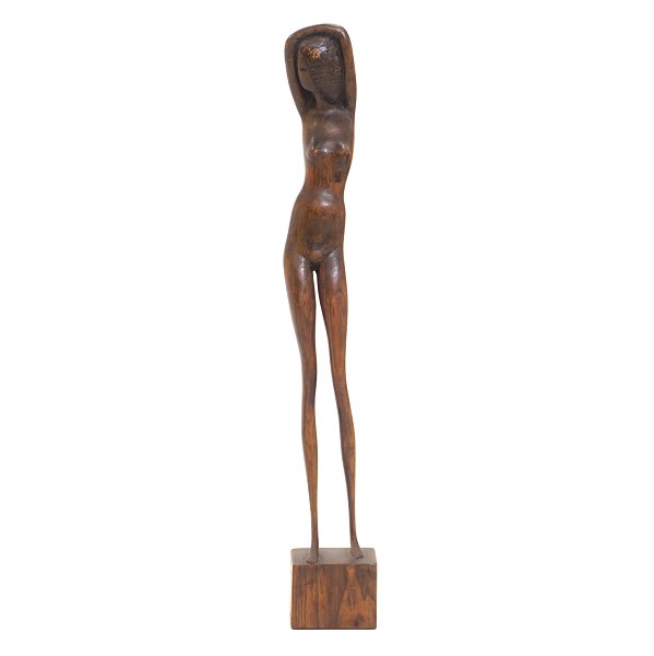 Large wood cut figure by Otto Pedersen, 1902-95, Denmark. Signed. H: 80cm