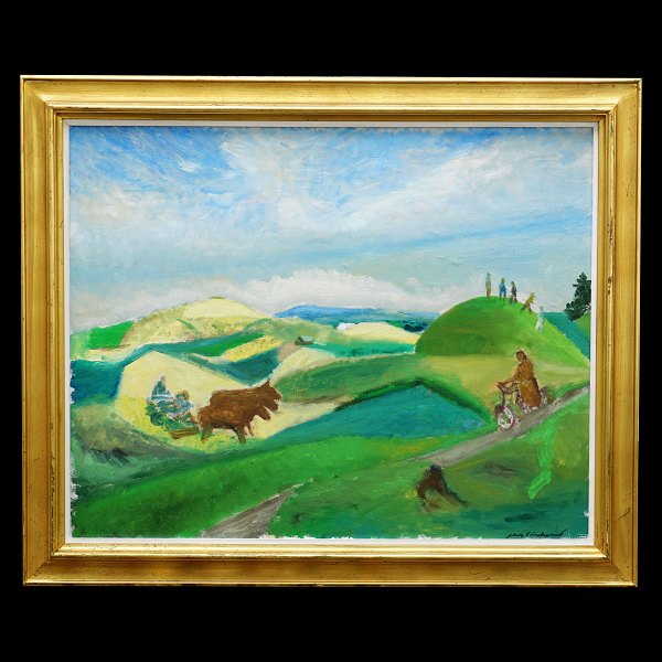 Jens Søndergaard, 1895-1957, oil on canvas. Landscape. Signed. Visible size: 
80x100cm. With frame: 100x120cm