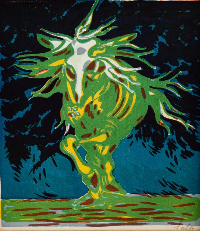 Axel Salto 1889-1961Axel Salto. Mythical beast, lithograph, "Helhesten" 1942.