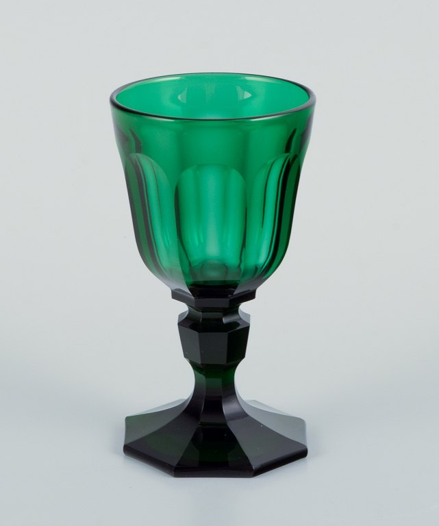 Val St. Lambert, Belgium, a "Lalaing" port wine glass in green faceted cut crystal glass.