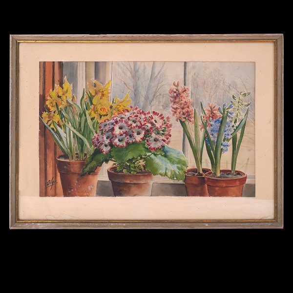 Olga Aleksandrovna, Storfyrstinde af Rusland, 1882-1960: Stilleben med blomster. 
Akvarel.
Signeret. Lysmål: 37x56cm. Med ramme: 52x71cm