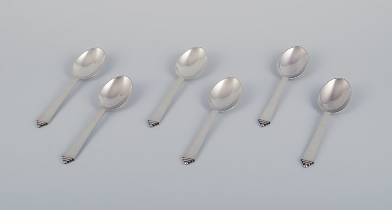 Georg Jensen Pyramid, six dining spoons in sterling silver.