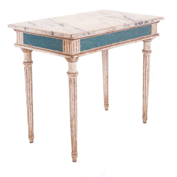 Gustavian console with marbled wood top. Sweden circa 1780. H: 79cm. Top: 90x54cm