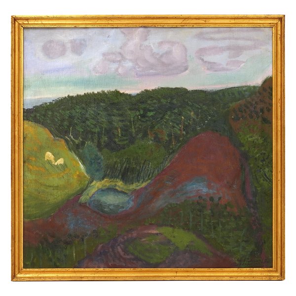 Jens Søndergaard, 1895-1957, Öl auf Leinen. Landschaft signiert und datiert 
1936. Lichtmasse: 66x69cm. Mit Rahmen: 73x76cm