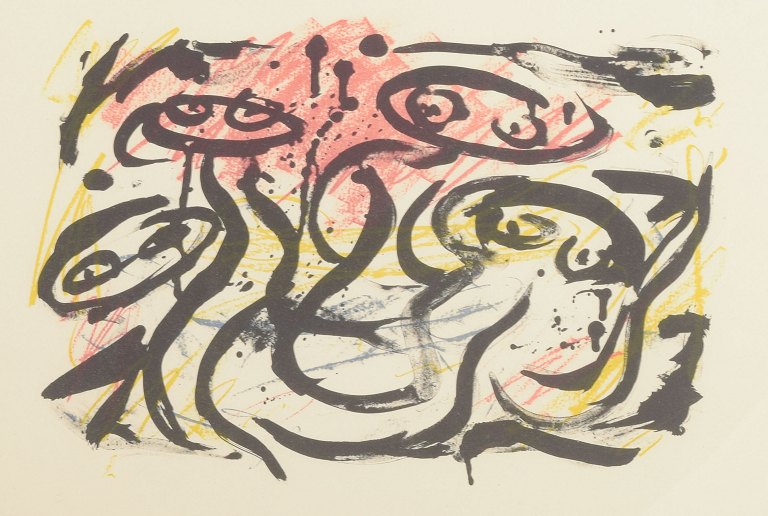 Erik DietmanAbstrakt motiv: “La nuit passée ça sentait la vase – Cobra au cul”Litografi i farver.