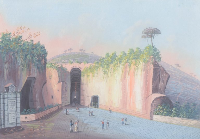 Italiensk kunstner (ca. 1900)“Grotta di Pozzuolo”Gouache på papir.