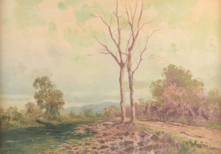 Ilio Giannaccini (1897-1968)Landskab med vej og vogndriver.