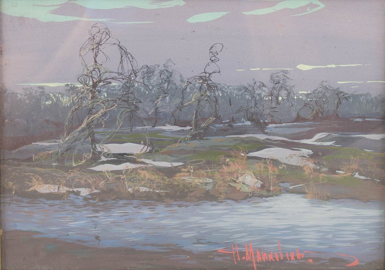 Russisk/Balkan kunstner, H. Maikowsky, gouache på papir.
