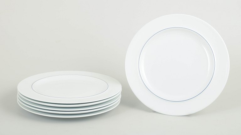 Grethe Meyer for Royal Copenhagen, sæt af fem frokosttallerkener, Blåkant.