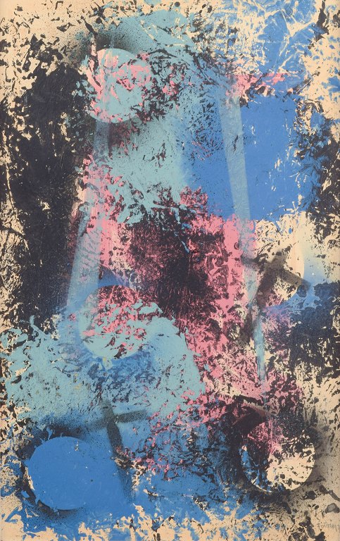 Gunnar Fohlin. Svensk kunstner.Abstrakt komposition, olie på plade.