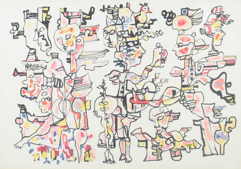 René Portocarrero, gouache på papir, listet cubansk billedkunstner.