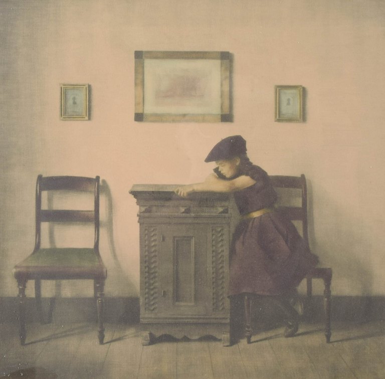 Peter Ilsted, original mezzotinte, dansk billedkunstner."Lille Pige med flad Hue"