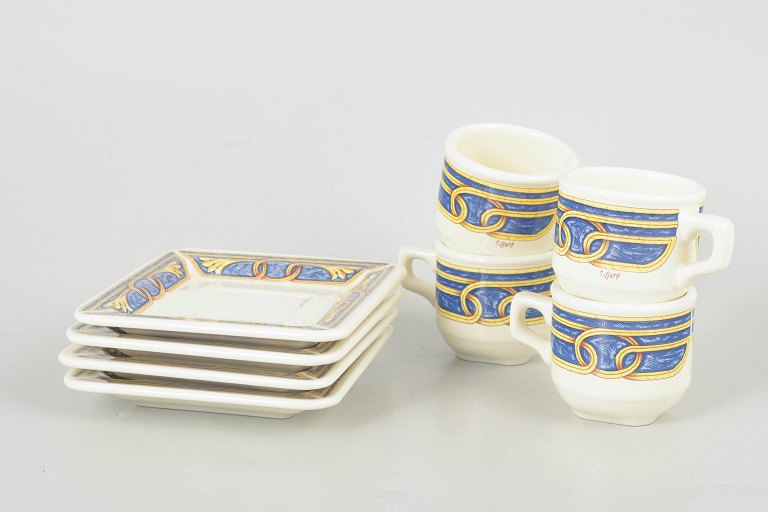 Tiffany Boutique, sæt af fire espressokopper med underkopper.